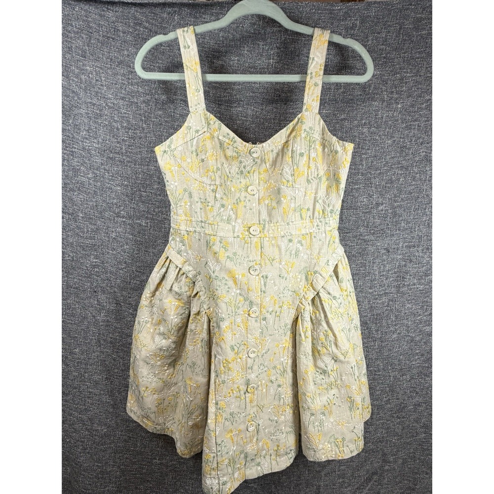 English Factory Lemon Floral Printed Tie Shoulder Tiered Ruffle Dress Sm Retro